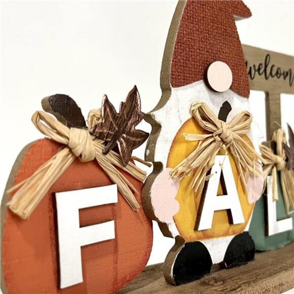 Fall Decorations for Home Thanksgiving Decor Wooden Gnome Sign Farmhouse - Picture 2 of 8